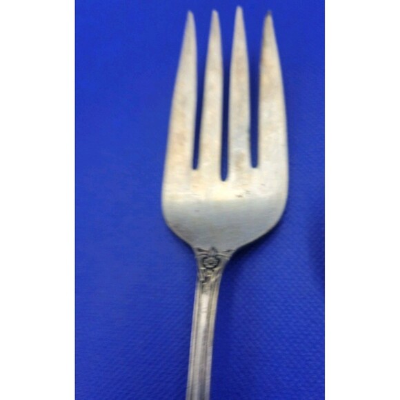 Antique  Wm Rogers Mfg Extra Plate Silver Large Serving Fork 9" W Small Spoon - Picture 4 of 9